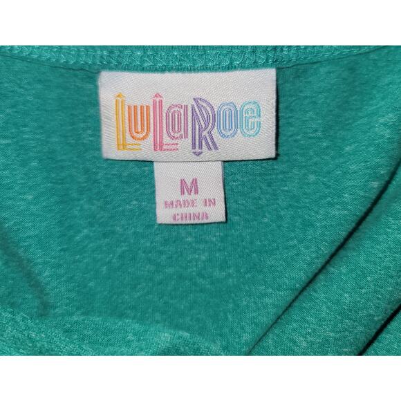 LulaRoe Green Marled Hi Low Midi A-Line Dress Medium Short Sleeves Soft - Picture 3 of 6